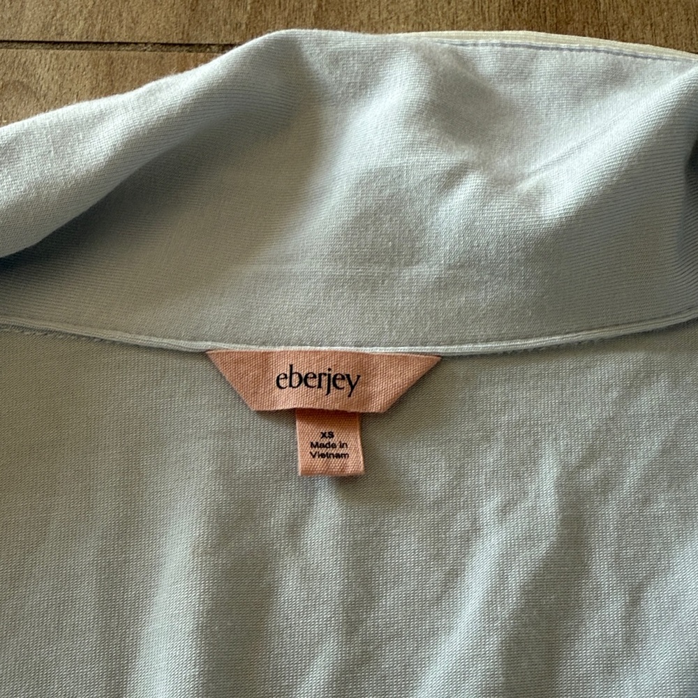 Eberjey Gisele Long PJ Set in Ice Blue & Ivory TENCEL Modal - Picture 6 of 9